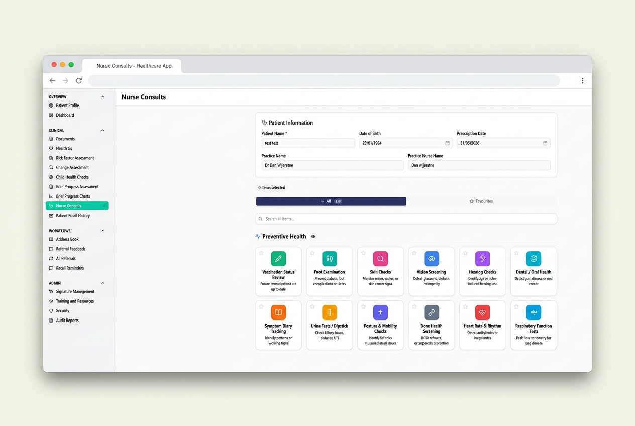 Nurse Clinics interface preview